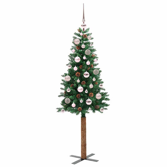 Vidaxl slanke kerstboom groen 150 cm pvc en massief dennenhout