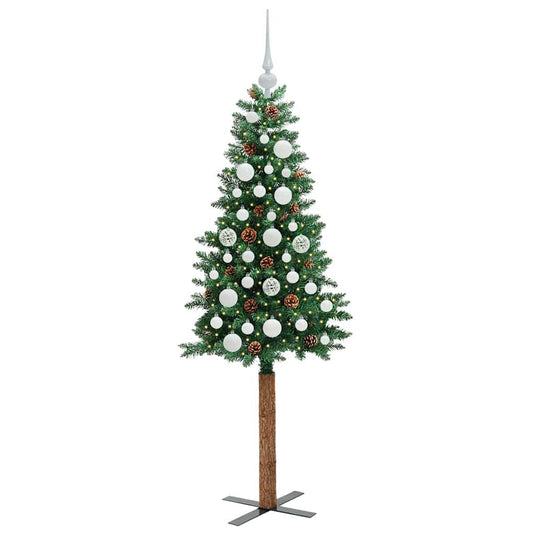 Vidaxl slanke kerstboom groen 150 cm pvc en massief dennenhout