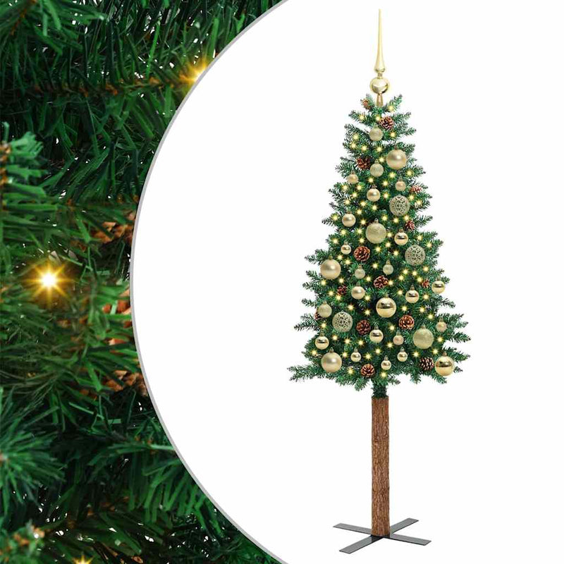 ギャラリービューアに画像をロードする, Vidaxl slanke kerstboom groen 150 cm pvc en massief dennenhout
