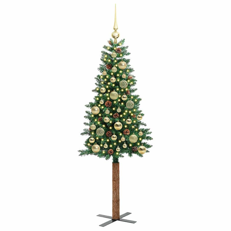 ギャラリービューアに画像をロードする, Vidaxl slanke kerstboom groen 150 cm pvc en massief dennenhout
