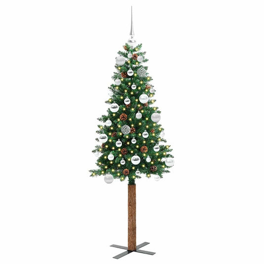 Vidaxl slanke kerstboom groen 150 cm pvc en massief dennenhout