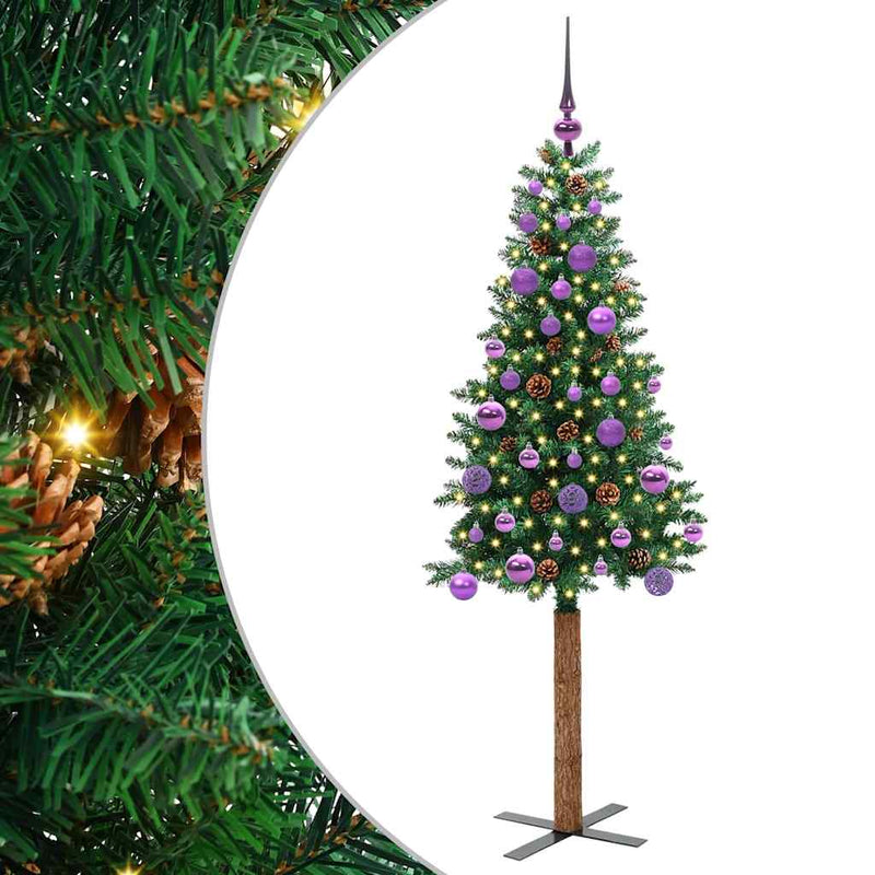 ギャラリービューアに画像をロードする, Vidaxl slanke kerstboom groen 150 cm pvc en massief dennenhout
