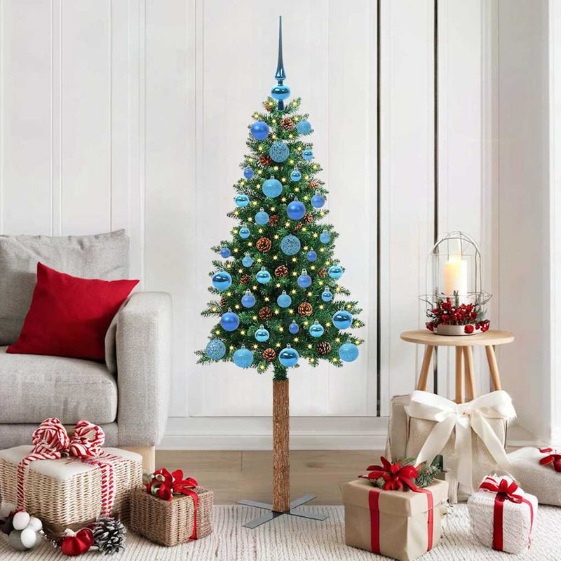 ギャラリービューアに画像をロードする, Vidaxl slanke kerstboom groen 150 cm pvc en massief dennenhout
