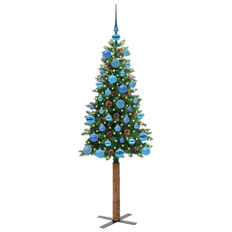 ギャラリービューアに画像をロードする, Vidaxl slanke kerstboom groen 150 cm pvc en massief dennenhout
