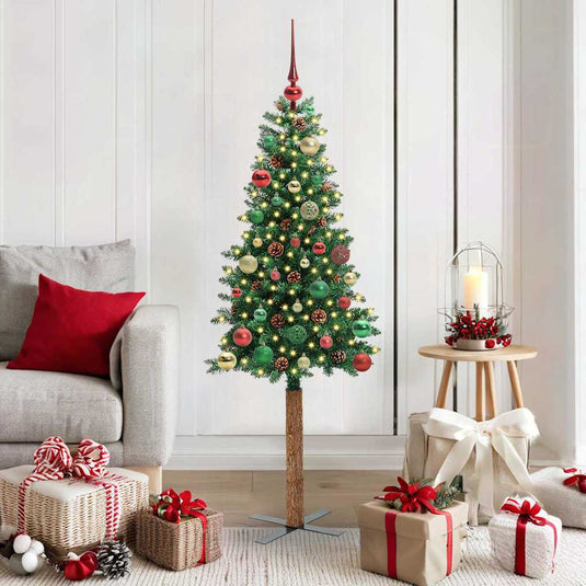 Vidaxl slanke kerstboom groen 150 cm pvc en massief dennenhout
