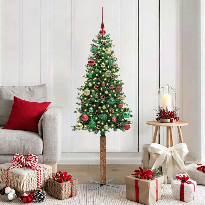 ギャラリービューアに画像をロードする, Vidaxl slanke kerstboom groen 150 cm pvc en massief dennenhout
