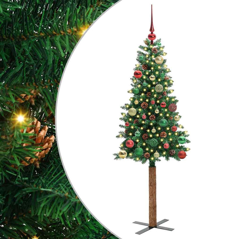 ギャラリービューアに画像をロードする, Vidaxl slanke kerstboom groen 150 cm pvc en massief dennenhout
