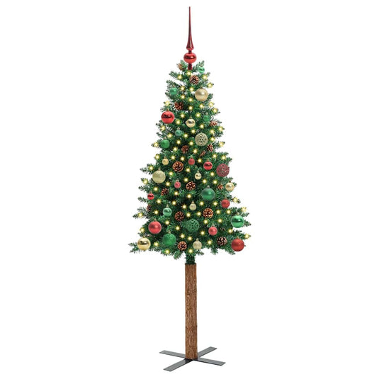 Vidaxl slanke kerstboom groen 150 cm pvc en massief dennenhout