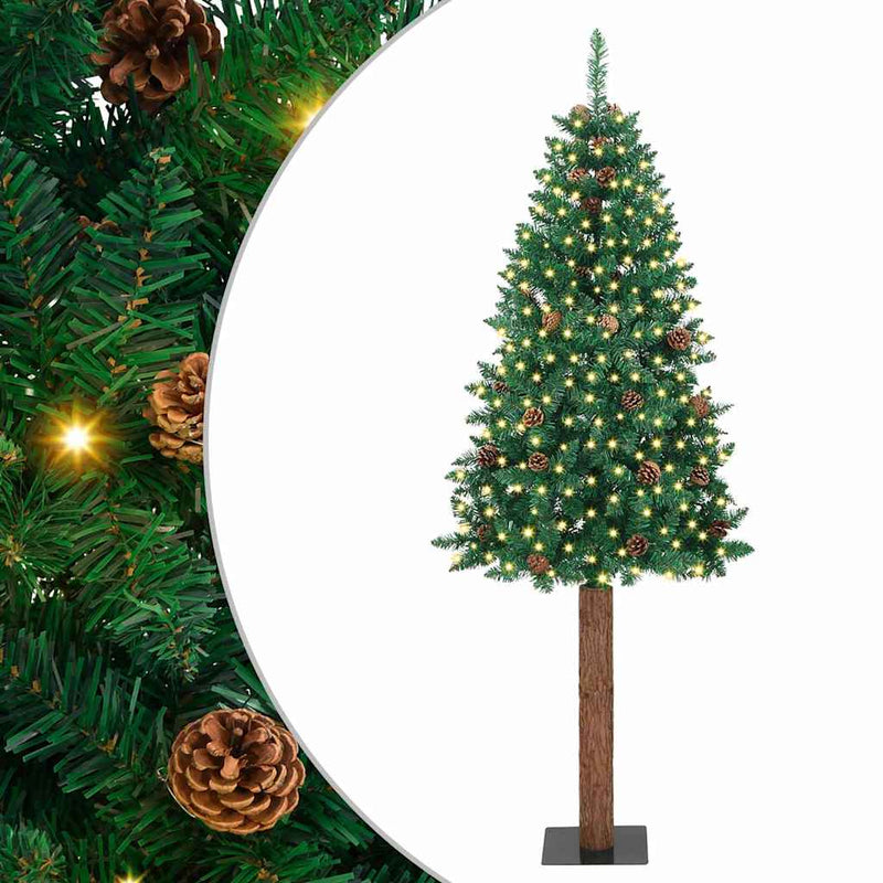 ギャラリービューアに画像をロードする, Vidaxl slanke kerstboom groen 180 cm pvc en massief dennenhout
