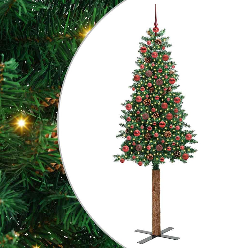 ギャラリービューアに画像をロードする, Vidaxl slanke kerstboom groen 180 cm pvc en massief dennenhout
