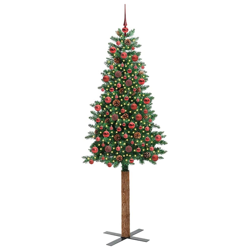 ギャラリービューアに画像をロードする, Vidaxl slanke kerstboom groen 180 cm pvc en massief dennenhout
