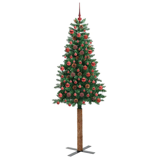 Vidaxl slanke kerstboom groen 180 cm pvc en massief dennenhout
