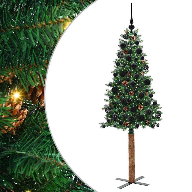 ギャラリービューアに画像をロードする, Vidaxl slanke kerstboom groen 180 cm pvc en massief dennenhout
