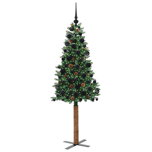 Vidaxl slanke kerstboom groen 180 cm pvc en massief dennenhout
