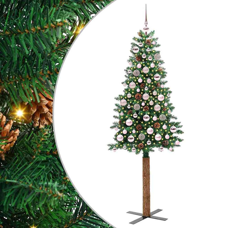 ギャラリービューアに画像をロードする, Vidaxl slanke kerstboom groen 180 cm pvc en massief dennenhout
