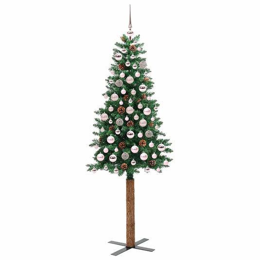 Vidaxl slanke kerstboom groen 180 cm pvc en massief dennenhout