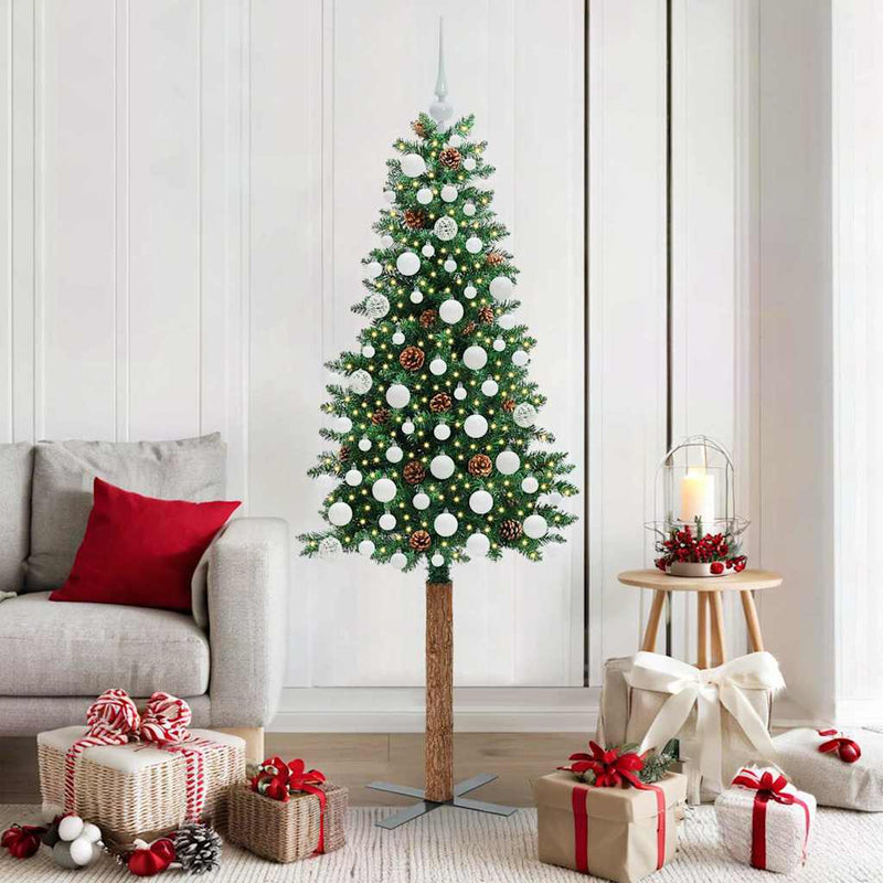 ギャラリービューアに画像をロードする, Vidaxl slanke kerstboom groen 180 cm pvc en massief dennenhout
