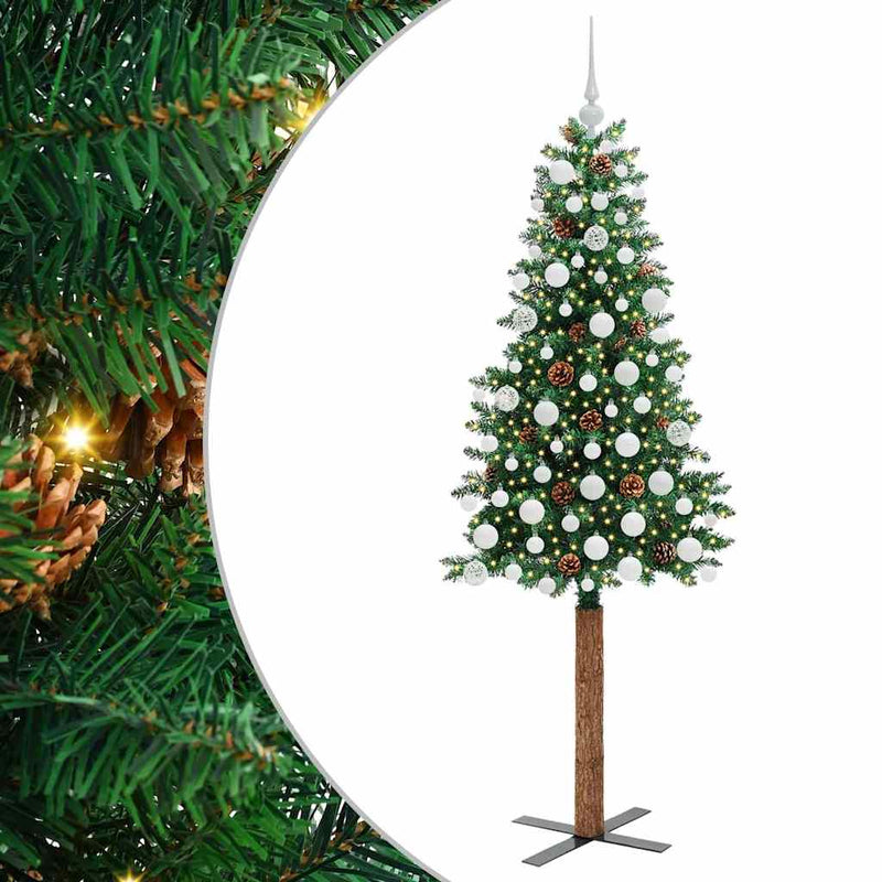 ギャラリービューアに画像をロードする, Vidaxl slanke kerstboom groen 180 cm pvc en massief dennenhout
