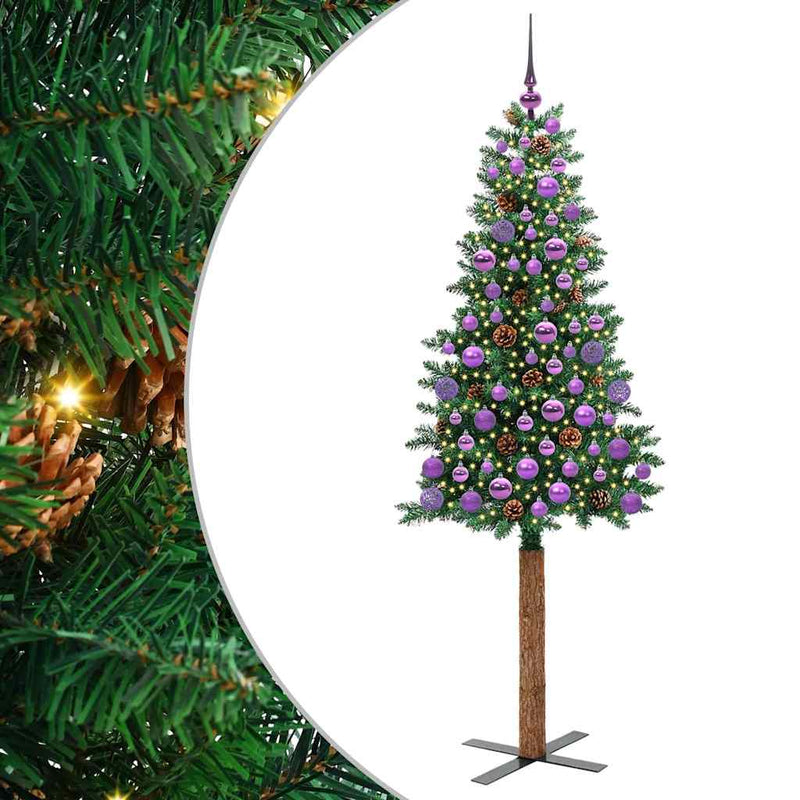 ギャラリービューアに画像をロードする, Vidaxl slanke kerstboom groen 180 cm pvc en massief dennenhout
