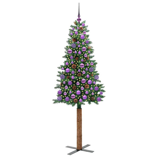 Vidaxl slanke kerstboom groen 180 cm pvc en massief dennenhout
