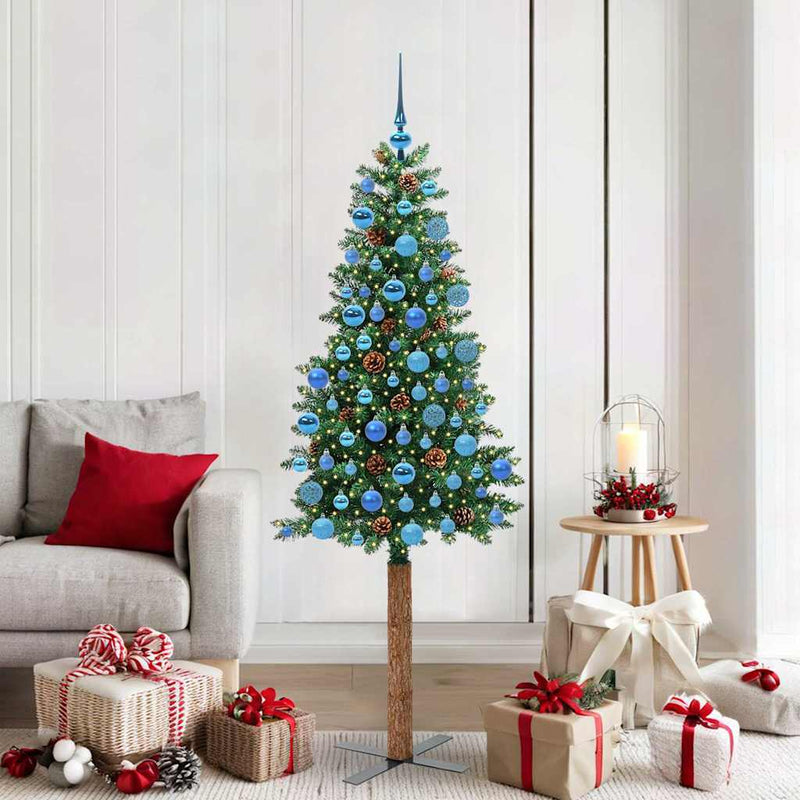ギャラリービューアに画像をロードする, Vidaxl slanke kerstboom groen 180 cm pvc en massief dennenhout

