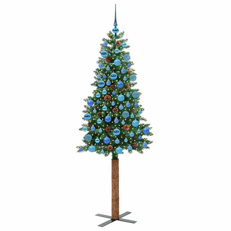 ギャラリービューアに画像をロードする, Vidaxl slanke kerstboom groen 180 cm pvc en massief dennenhout

