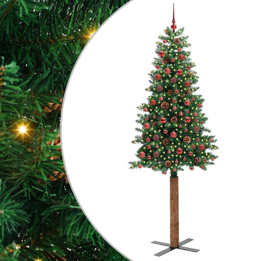 Vidaxl slanke kerstboom groen 210 cm pvc en massief dennenhout