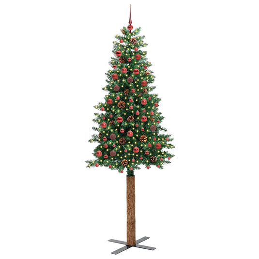Vidaxl slanke kerstboom groen 210 cm pvc en massief dennenhout