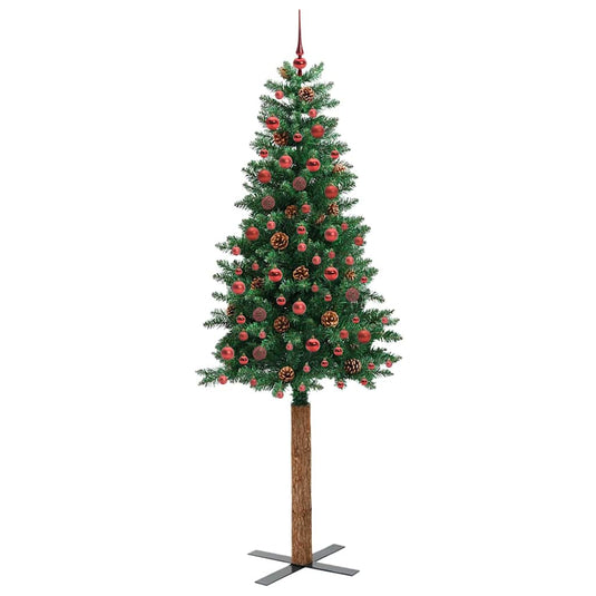 Vidaxl slanke kerstboom groen 210 cm pvc en massief dennenhout