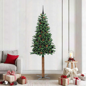 Vidaxl slanke kerstboom groen 210 cm pvc en massief dennenhout