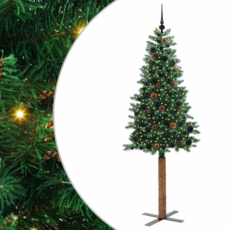 ギャラリービューアに画像をロードする, Vidaxl slanke kerstboom groen 210 cm pvc en massief dennenhout
