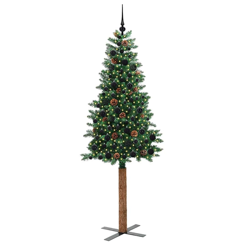 ギャラリービューアに画像をロードする, Vidaxl slanke kerstboom groen 210 cm pvc en massief dennenhout
