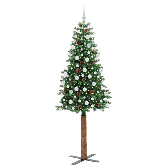 Vidaxl slanke kerstboom groen 210 cm pvc en massief dennenhout