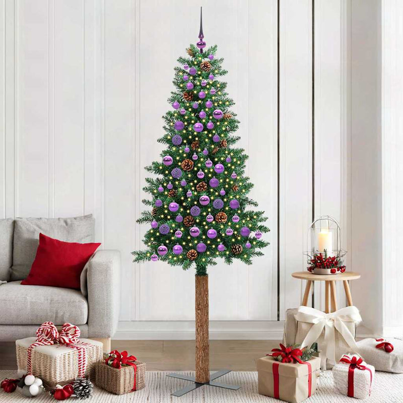 ギャラリービューアに画像をロードする, Vidaxl slanke kerstboom groen 210 cm pvc en massief dennenhout
