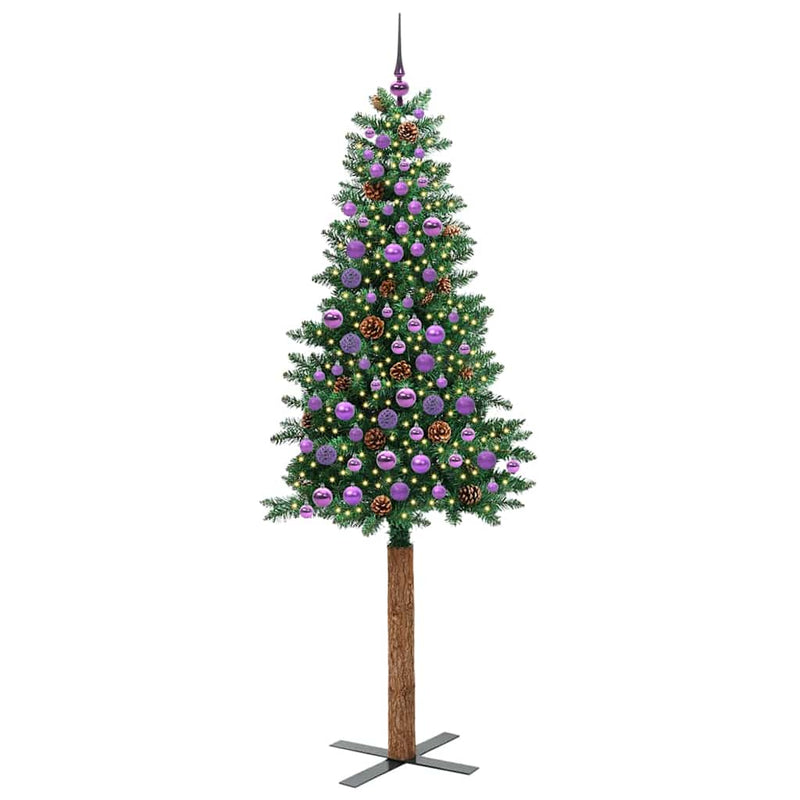 ギャラリービューアに画像をロードする, Vidaxl slanke kerstboom groen 210 cm pvc en massief dennenhout
