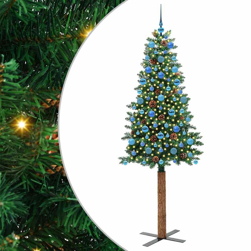 ギャラリービューアに画像をロードする, Vidaxl slanke kerstboom groen 210 cm pvc en massief dennenhout
