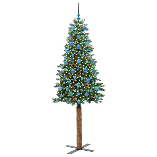 Vidaxl slanke kerstboom groen 210 cm pvc en massief dennenhout