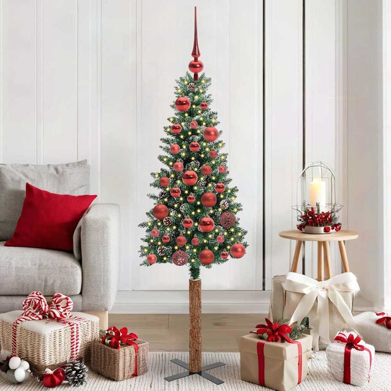 ギャラリービューアに画像をロードする, Vidaxl slanke kerstboom groen 150 cm pvc en massief dennenhout

