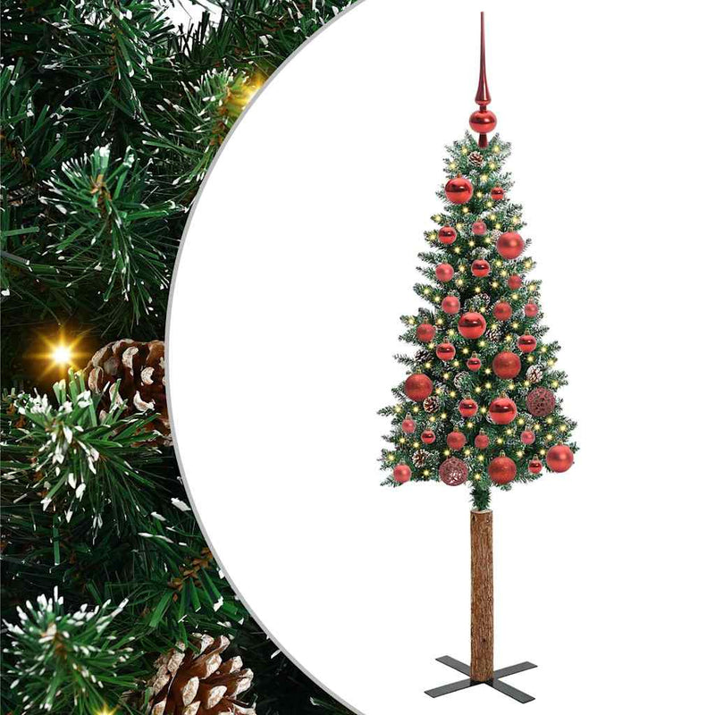 ギャラリービューアに画像をロードする, Vidaxl slanke kerstboom groen 150 cm pvc en massief dennenhout
