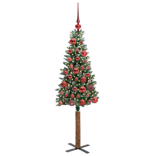 Vidaxl slanke kerstboom groen 150 cm pvc en massief dennenhout