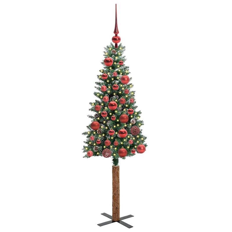 ギャラリービューアに画像をロードする, Vidaxl slanke kerstboom groen 150 cm pvc en massief dennenhout
