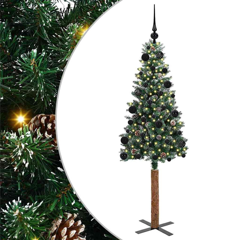 ギャラリービューアに画像をロードする, Vidaxl slanke kerstboom groen 150 cm pvc en massief dennenhout

