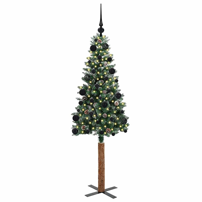 ギャラリービューアに画像をロードする, Vidaxl slanke kerstboom groen 150 cm pvc en massief dennenhout
