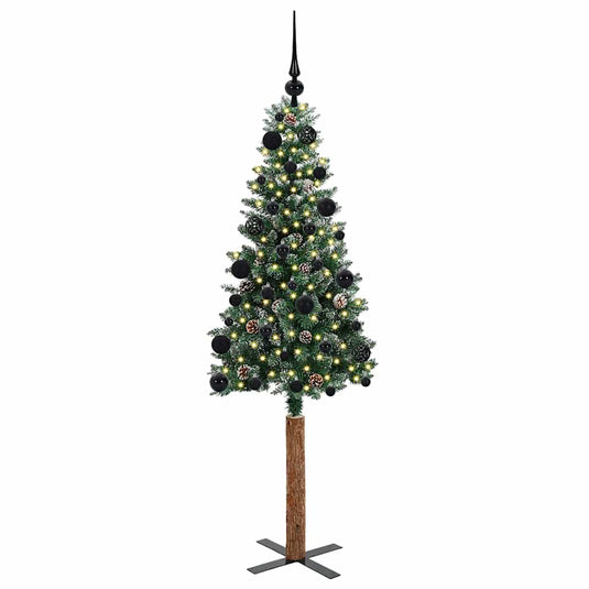 Vidaxl slanke kerstboom groen 150 cm pvc en massief dennenhout