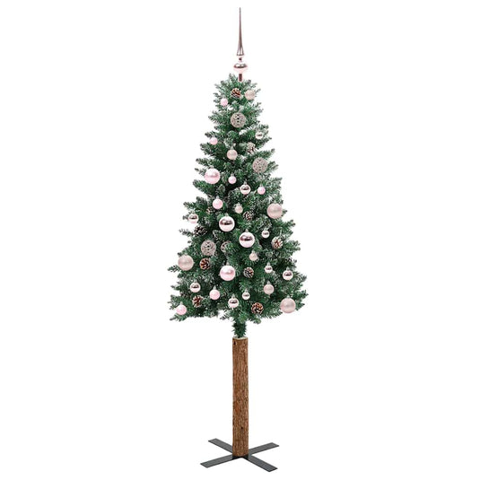 Vidaxl slanke kerstboom groen 150 cm pvc en massief dennenhout