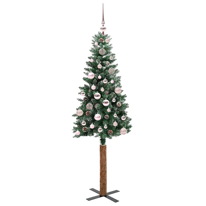ギャラリービューアに画像をロードする, Vidaxl slanke kerstboom groen 150 cm pvc en massief dennenhout
