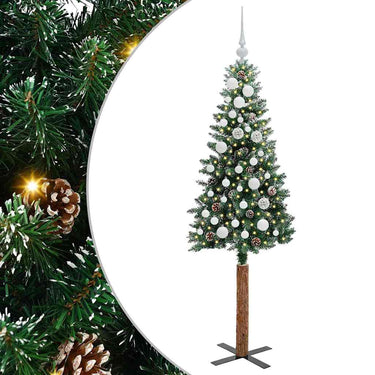 Vidaxl slanke kerstboom groen 150 cm pvc en massief dennenhout