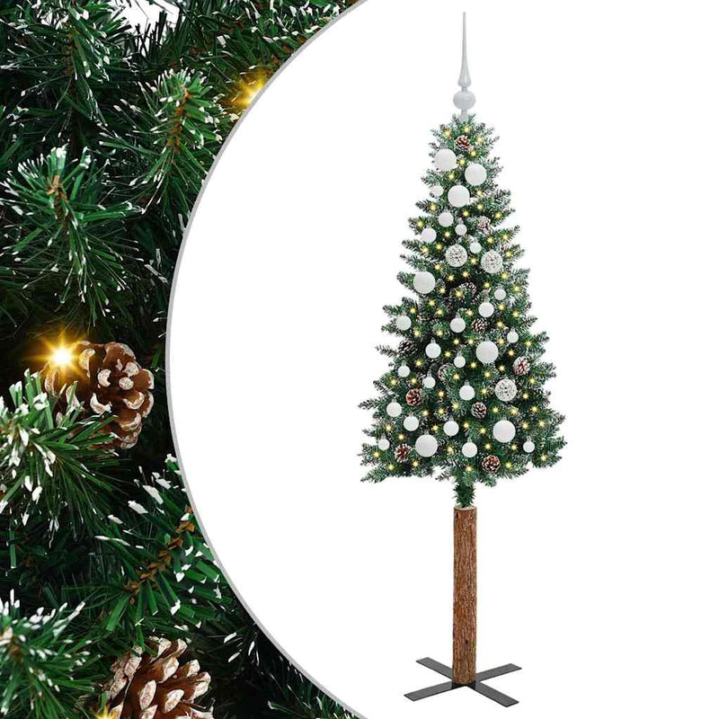 ギャラリービューアに画像をロードする, Vidaxl slanke kerstboom groen 150 cm pvc en massief dennenhout
