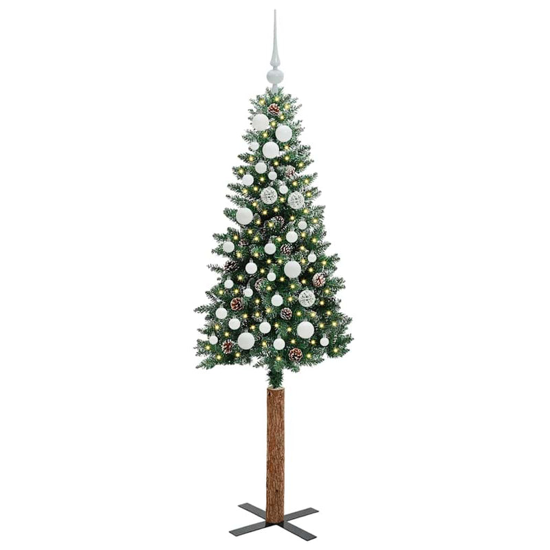 ギャラリービューアに画像をロードする, Vidaxl slanke kerstboom groen 150 cm pvc en massief dennenhout
