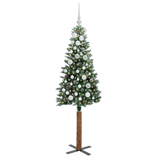 Vidaxl slanke kerstboom groen 150 cm pvc en massief dennenhout